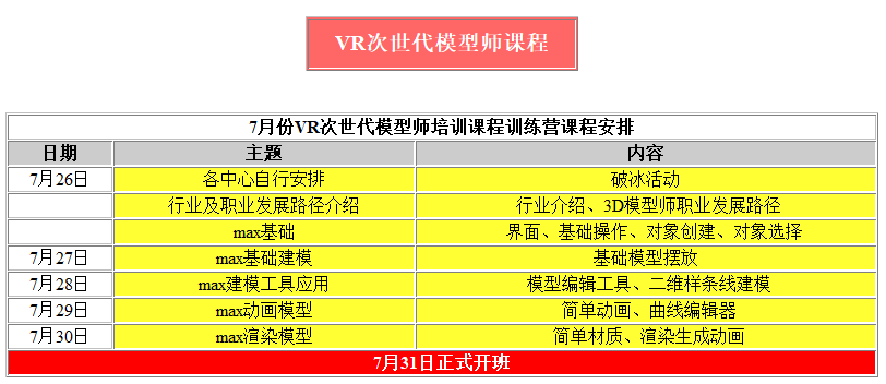 VR模型師免費培訓(xùn)課程表